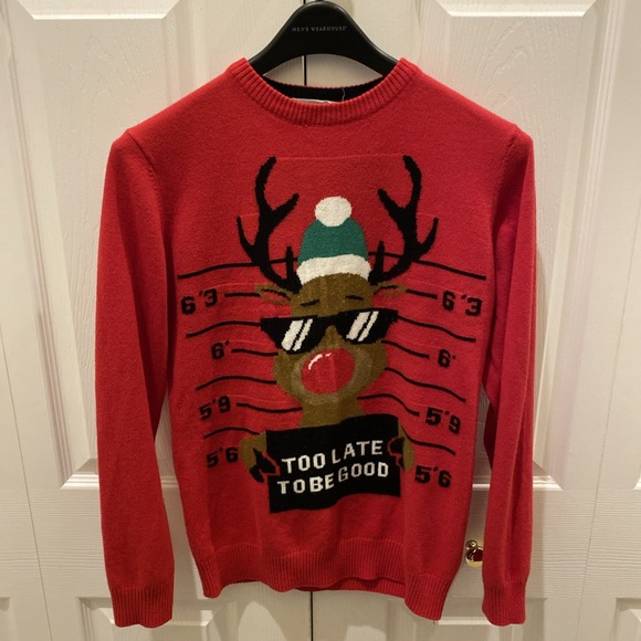 H&M Other - H&M Ugly Christmas Sweater‎ Youth 14 Red Reindeer Bad Good Mugshot